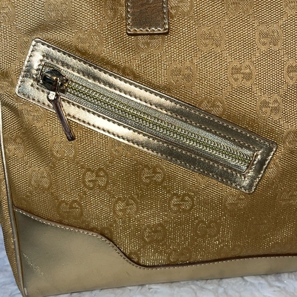 Gucci GG Guccissima Gold Metallic Leather & Canvas Vintage Shoulder Bag Purse - Picture 8 of 17